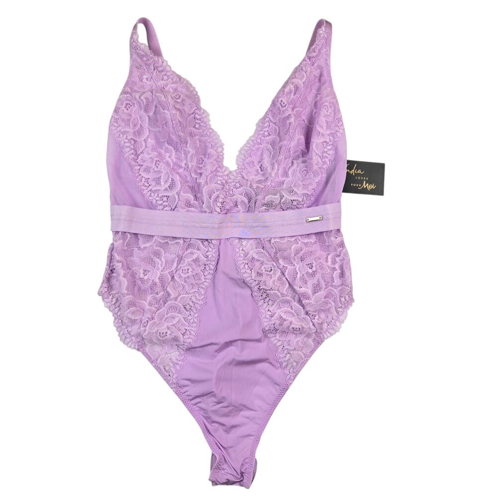 Pour Moi India Bodysuit Size Medium Purple Lilac Lace Sexy UK 12
